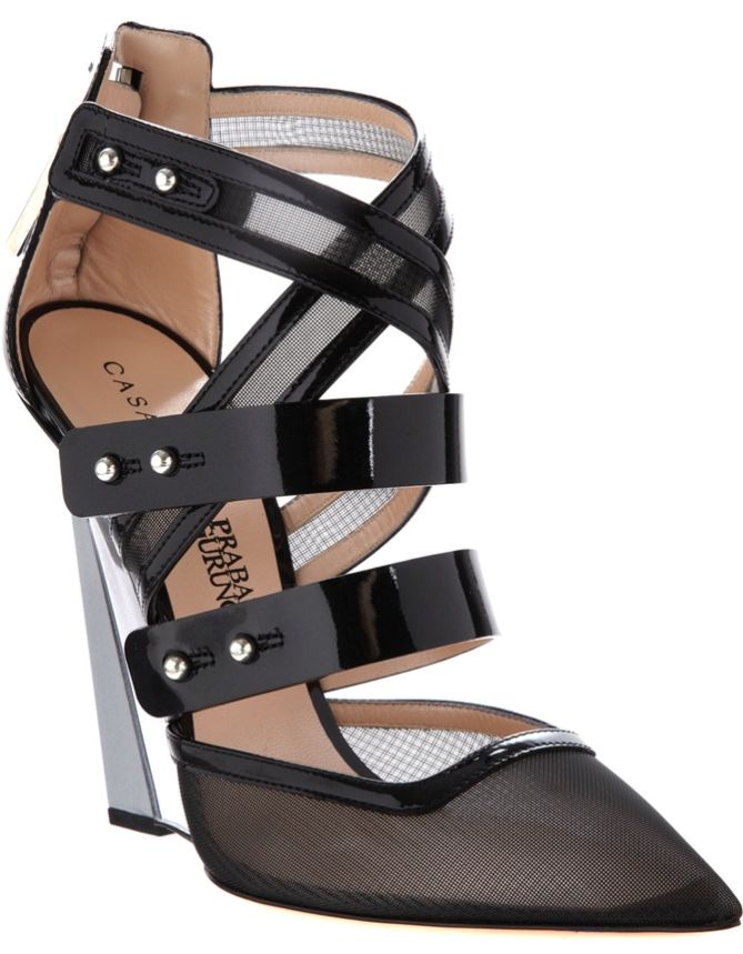 casadei for prabal gurung mesh wedge pumps