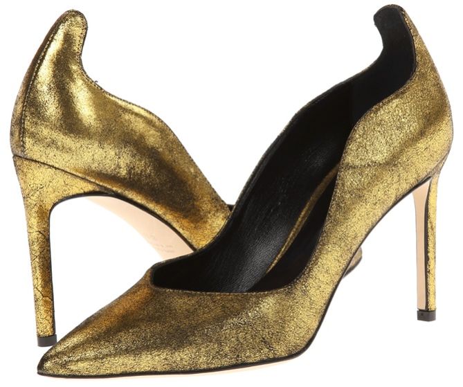 delman brie gold suede metallic pumps