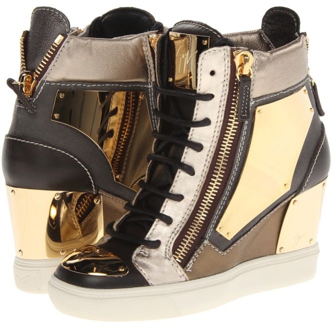 giuseppe zanotti metal place lace up wedge sneakers bronze