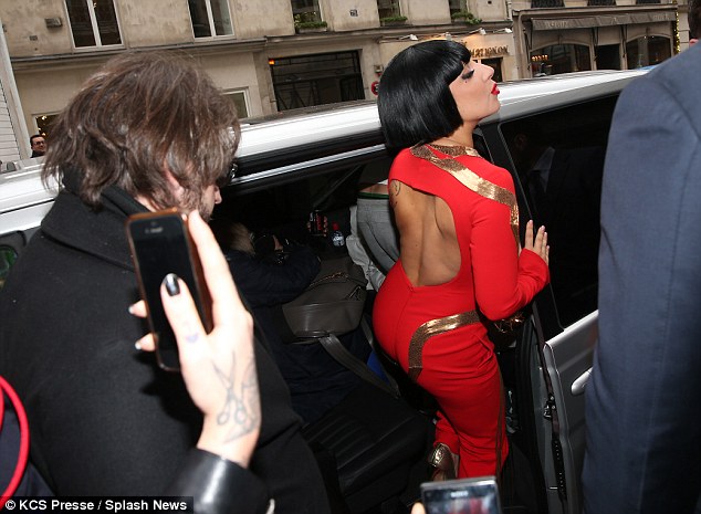 lady gaga red outfit gold pumps paris 2