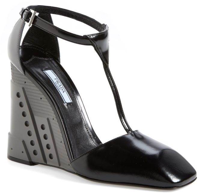 prada t strap wedge pumps