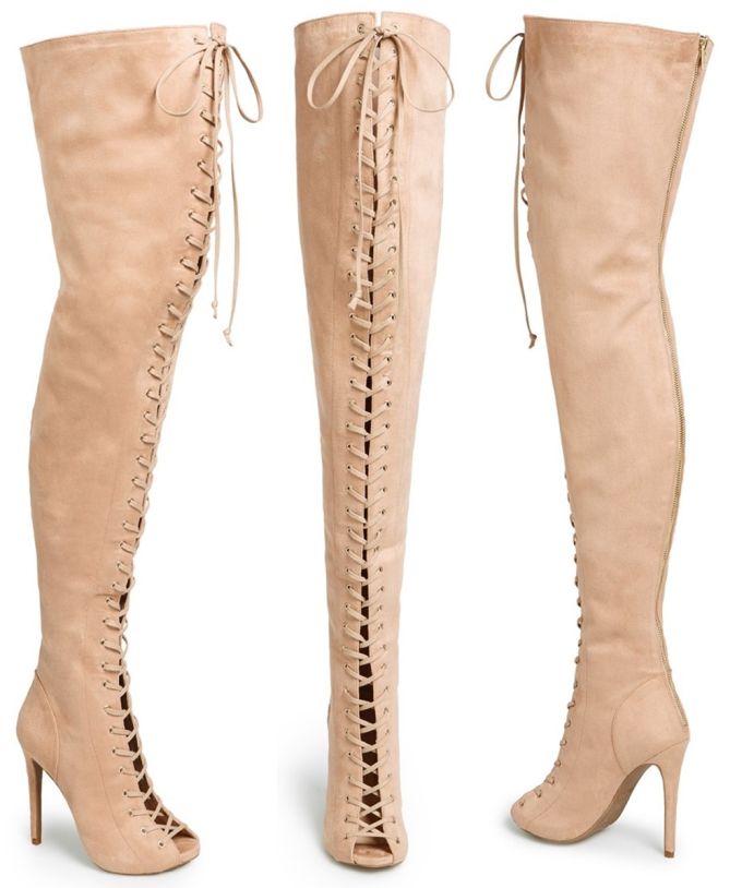 Thigh High Tan Lace–Up Boots — Hot 