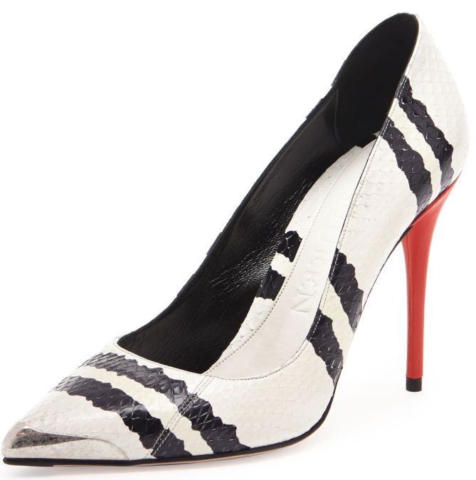 alexander mcqueen snake skin stripe pumps