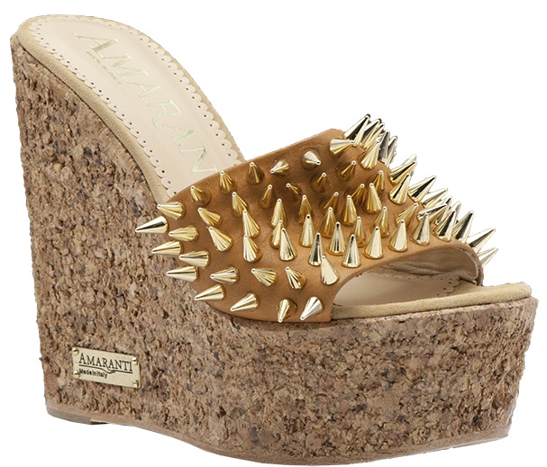 amaranti spike leaether cork wedge sandals 2