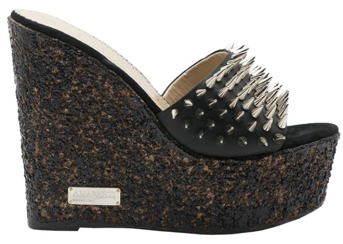 amaranti spike leaether cork wedge sandals black