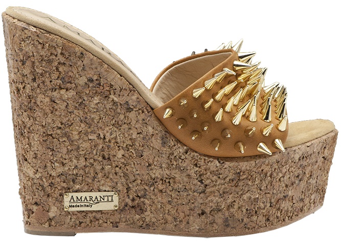 amaranti spike leaether cork wedge sandals