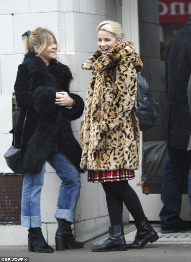 dianna agron leopard coat plaid skirt saint laurent boots 2