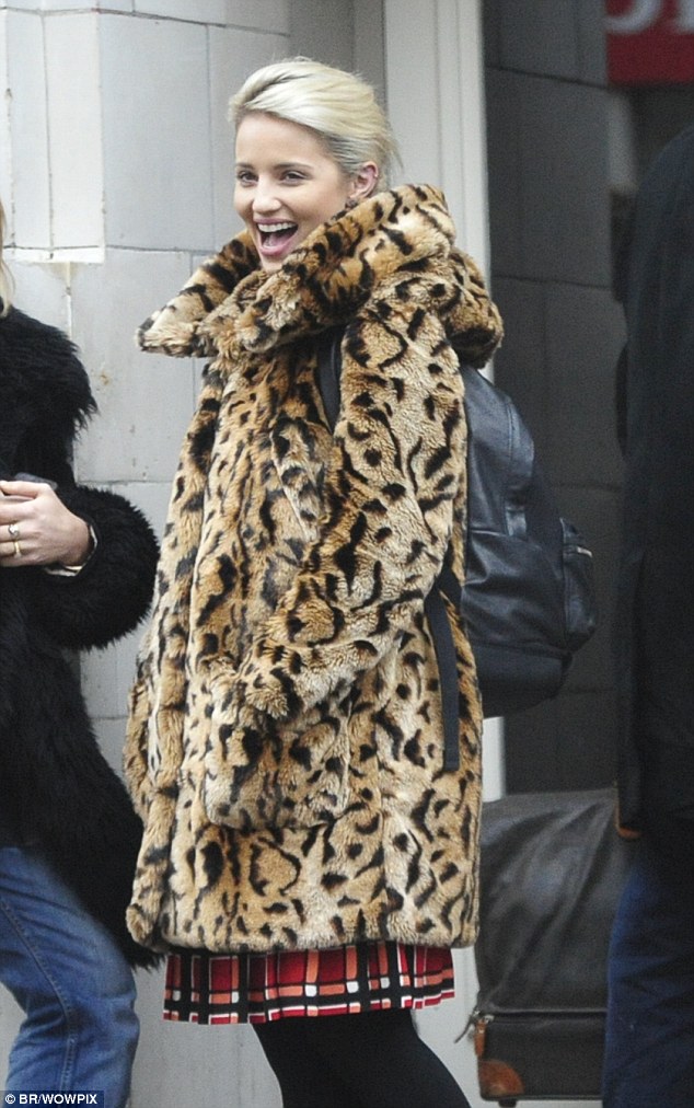 dianna agron leopard coat plaid skirt saint laurent boots 3