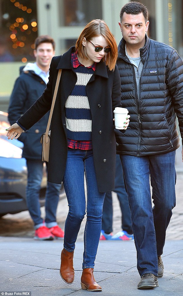 emma stone loeffler randall boots december 2014 layered preppy style 2