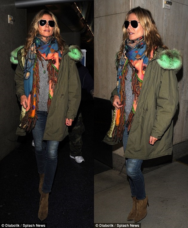 heidi klum style airport saint laurent boots multicolored scarf 3-horz