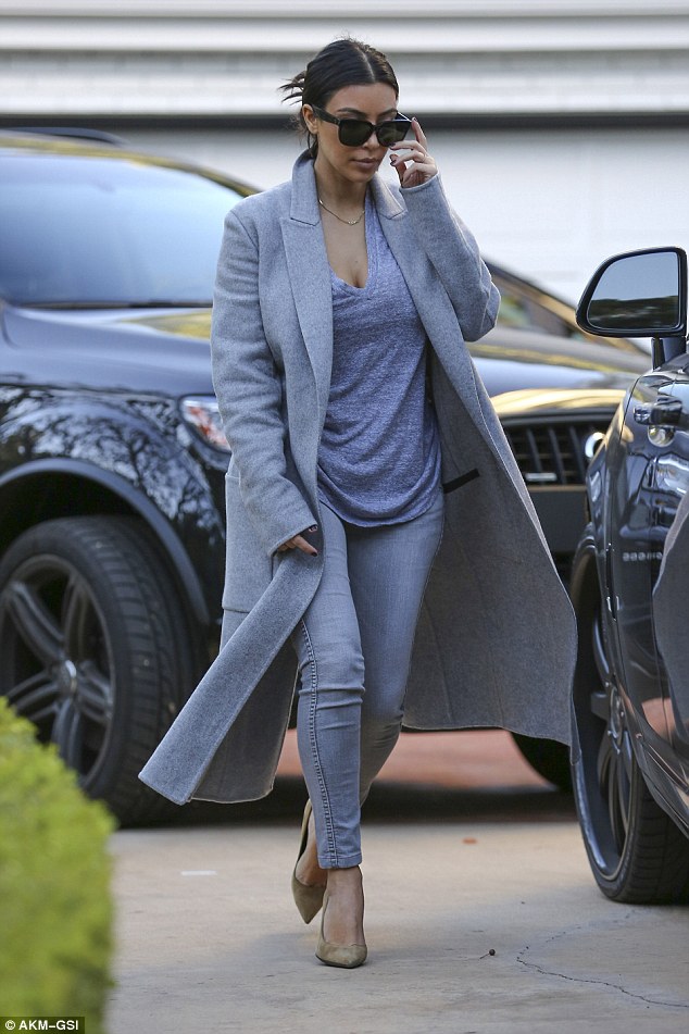kim kardashian gray style long coat