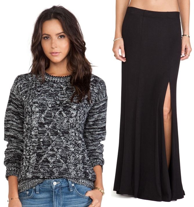 obey  heith cable knit sweater and eighty sixty maxi skirt