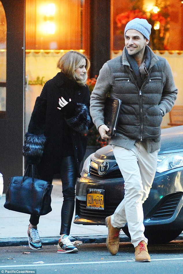 olivia palermo sneakers winter fur cardigan leather pants 2