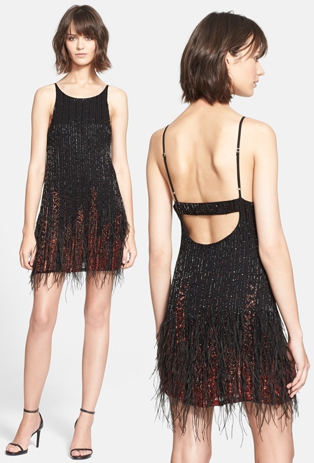 parker monaco embellished feather sheath dress-horz