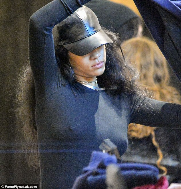 rihanna nipples sheer sweater new york november 2014