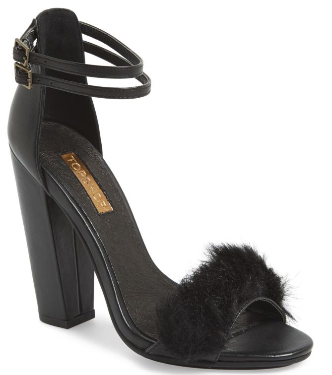 topshop faux rabbit fur ankle strap sandals