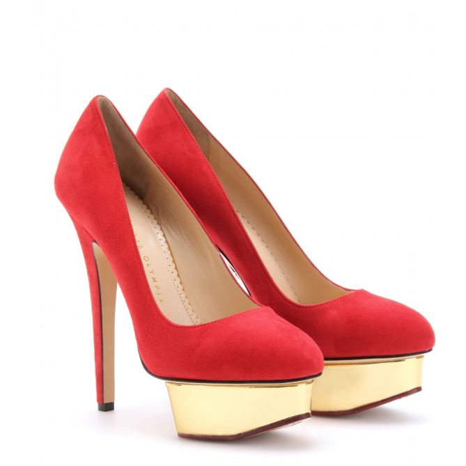 CHARLOTTE OLYMPIA DOLLY SUEDE PLATFORM PUMPS