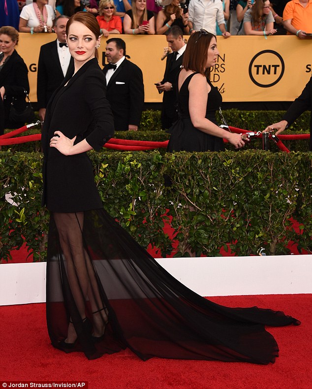 emma stone SAG awards 2015  christian louboutin sandals sheer dress