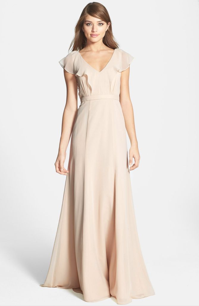 jenny yoo cecilia ruffled chiffon gown