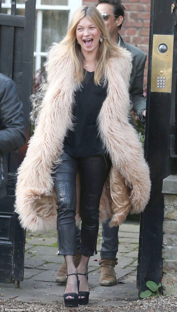 Kate Moss in Gucci's Pre-Fall Fur Coat with Stars