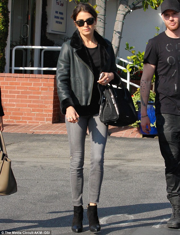 nikki reed tory burch boots leather jacket january 2015