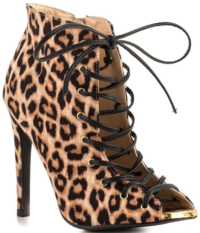 qupid leopard lace up booties