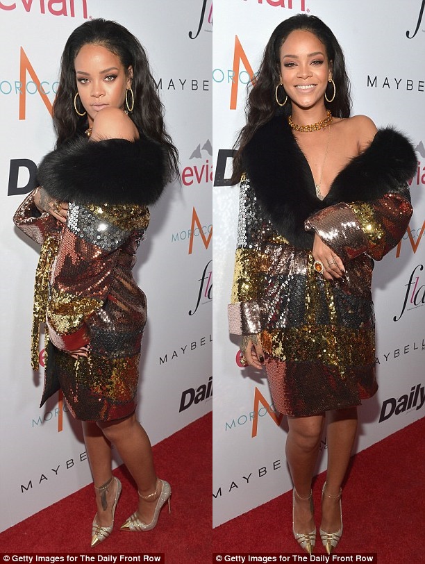 rihanna daily fashion los angeles awards sequin jacket christian louboutin pumps 2-horz