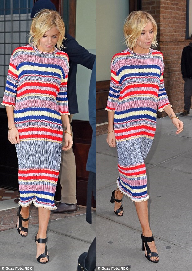 celine tan bag - Sienna Miller Is Still Chic in Loose Sweater Dress for \u0026quot;Jimmy ...