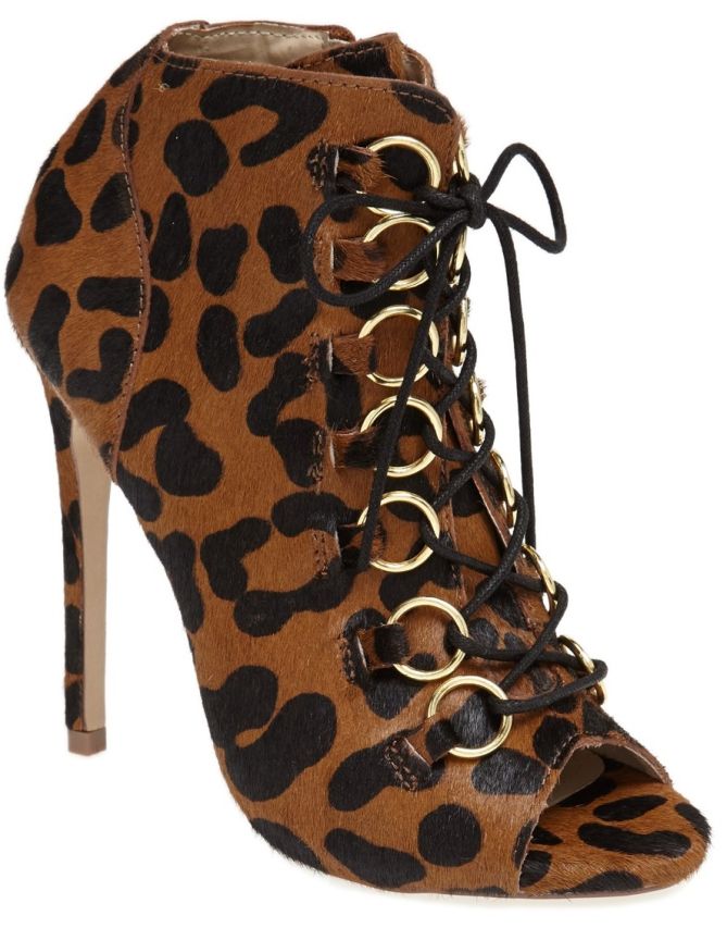 the blonde salad x steve madden lace up leopard print open toe bootie