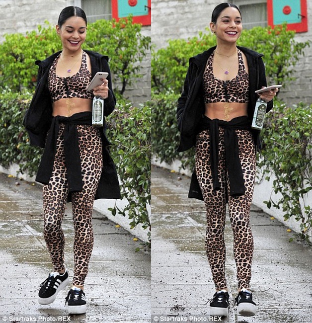 vanessa hudgens leopard leggings adidas sneakers 3-horz