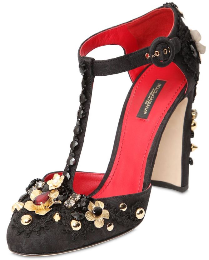 dolce gabbana embellished t strap pumps