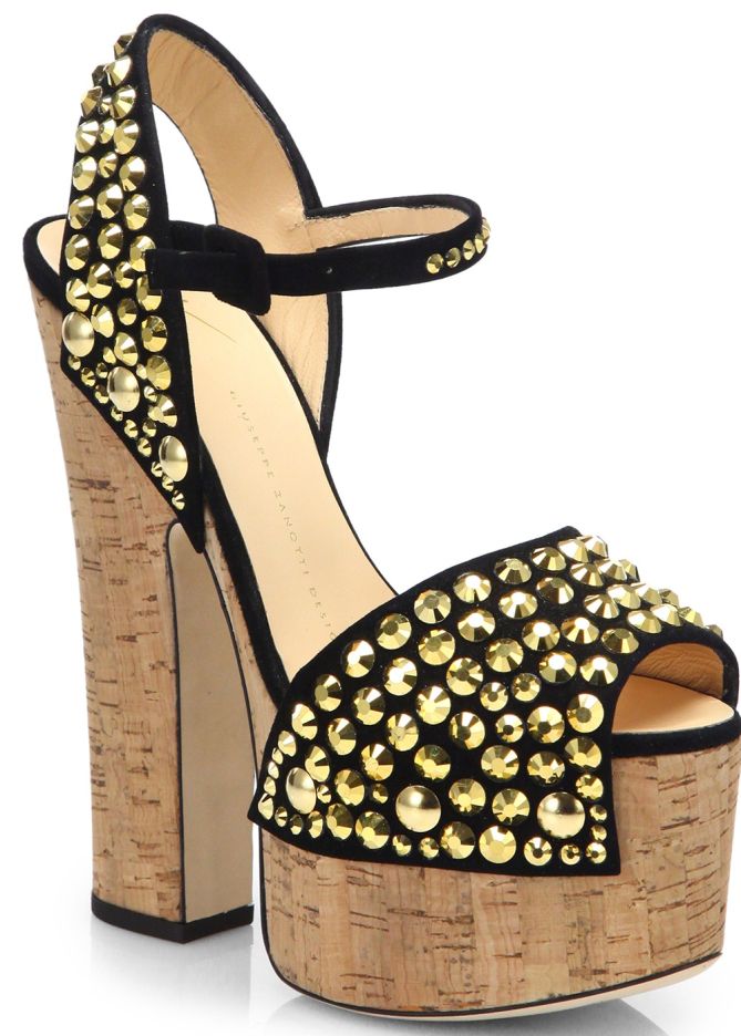 giuseppe zanotti strassed studded betty platform sandals gold cork