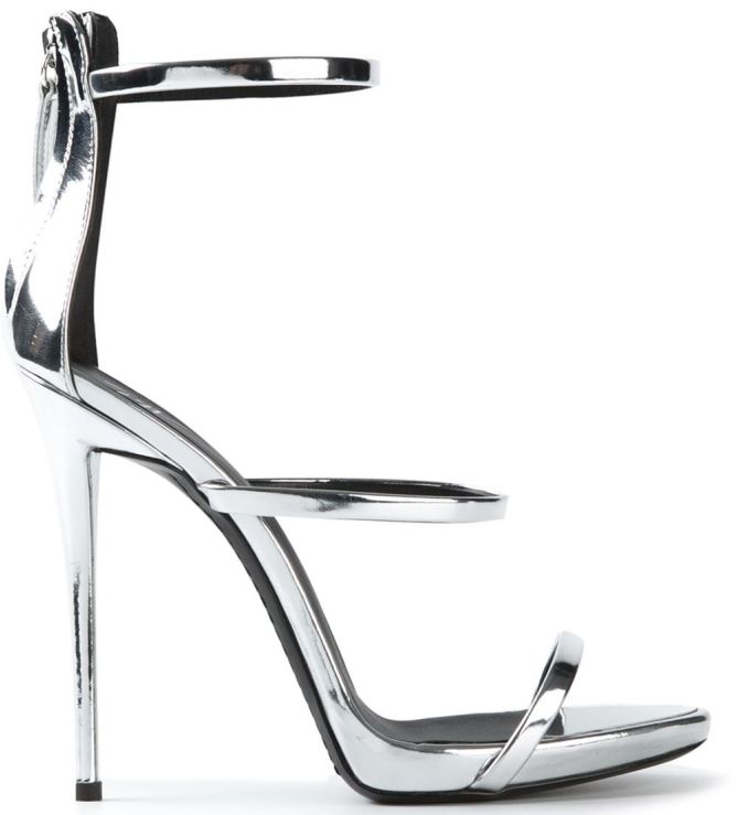 three strap silver heels