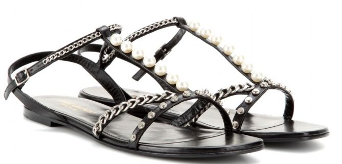 ssaint laurent pearl and chain studded sandals