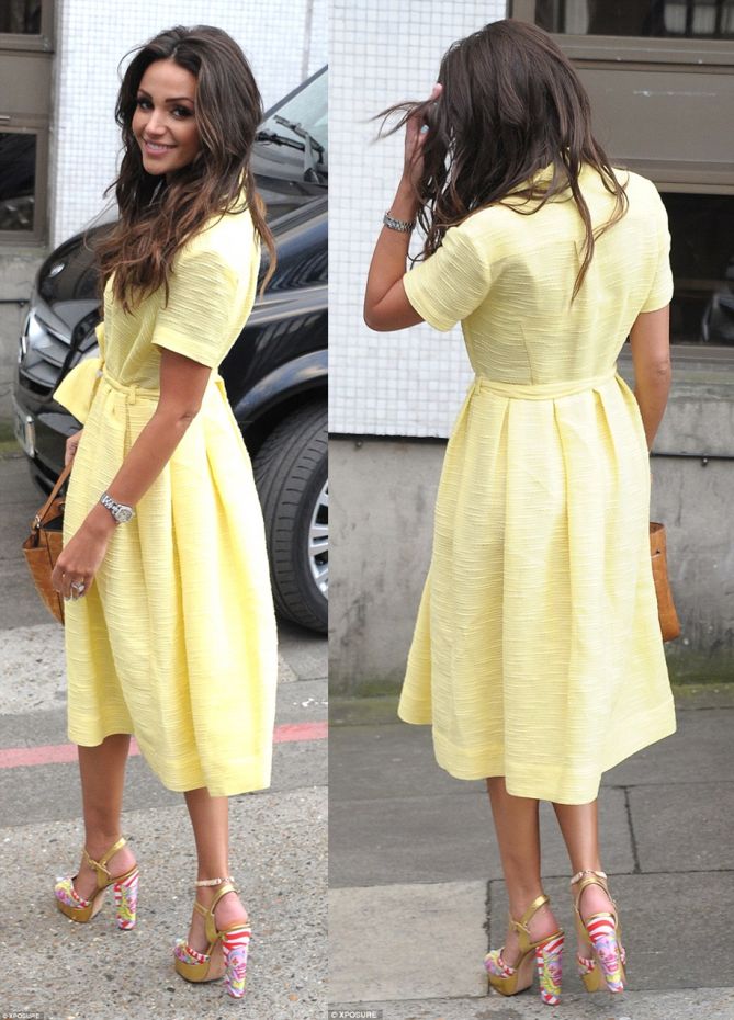 Michelle Keegan Displays Her Quirky Fashion Sense in Clown Heels