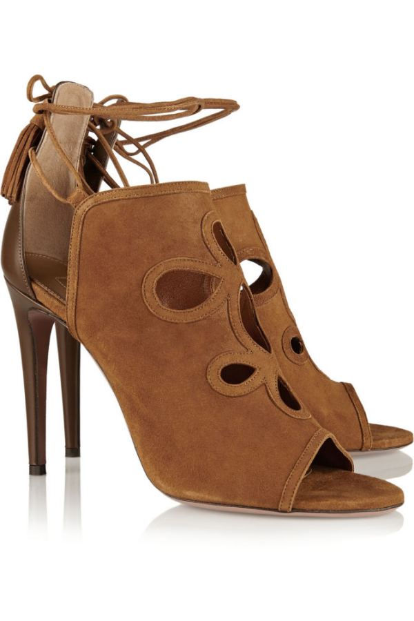 AQUAZZURA Get Me Everywhere Cutout Suede And Leather Sandals Shoes Post