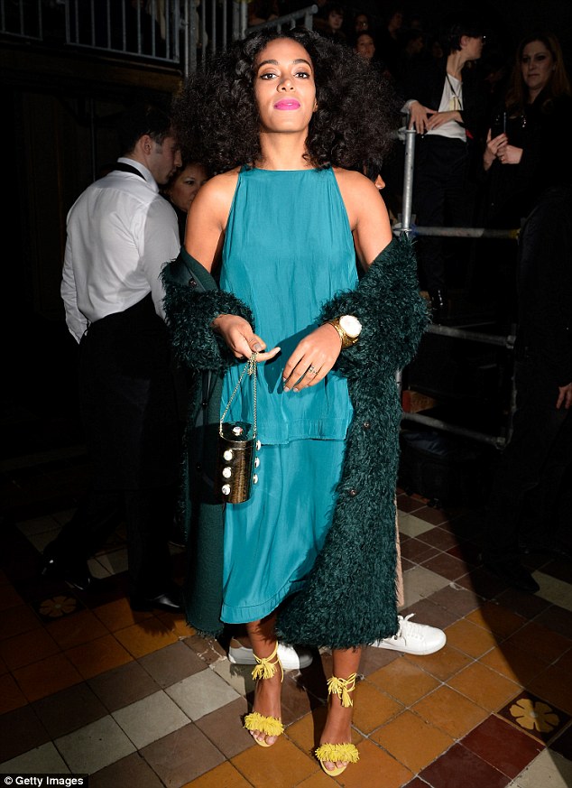 solange knowles sandals paris fashion week yellow lanvin ankle tie fringe