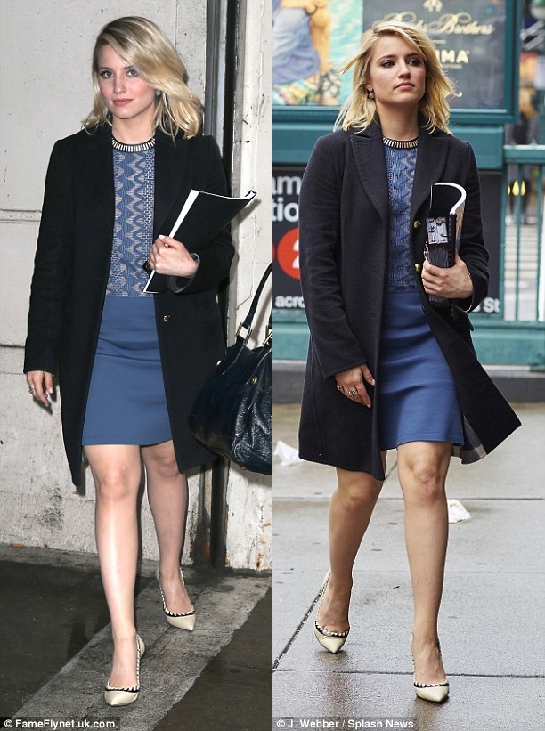 dianna agron blue dress paul andrew pumps 4-horz