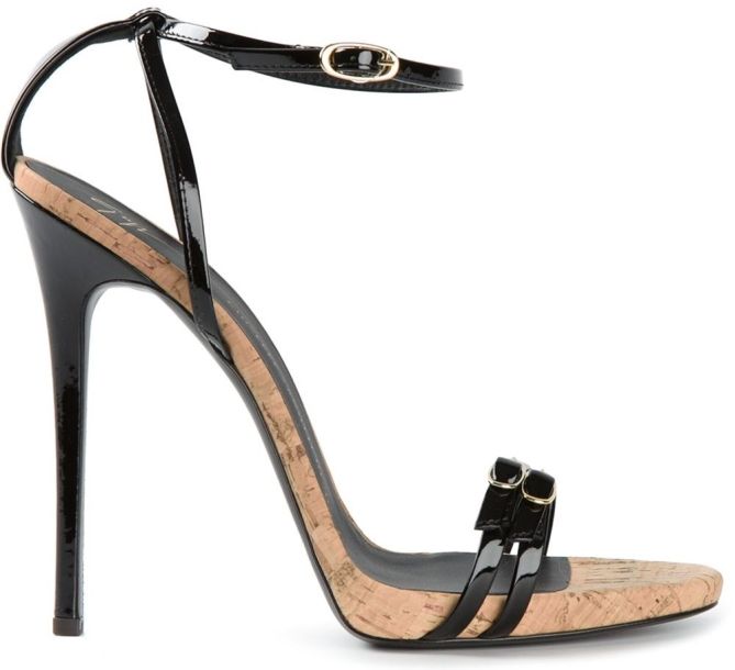 giuseppe zanotti ankle strap sandals slim cork and patent