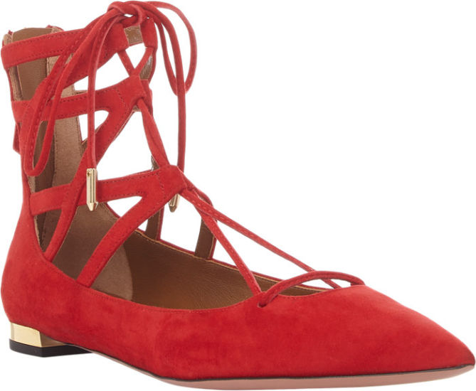 aquazzura belgravia red suede flat lace ups 2