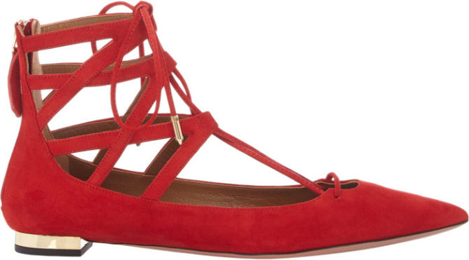 aquazzura belgravia red suede flat lace ups