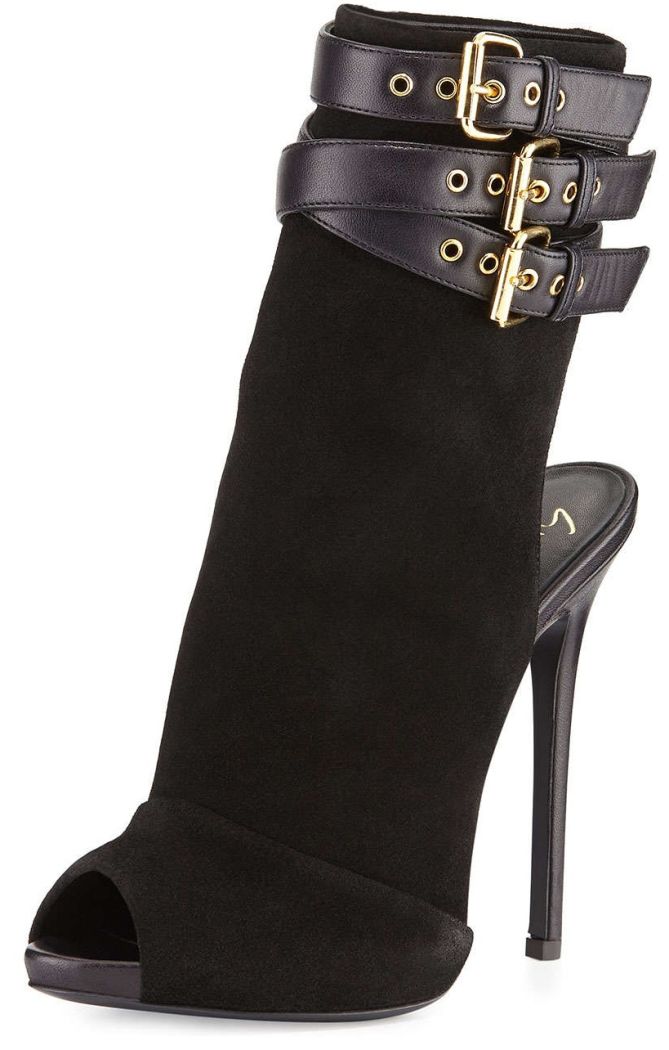 giuseppe zanotti suede triple strap booties