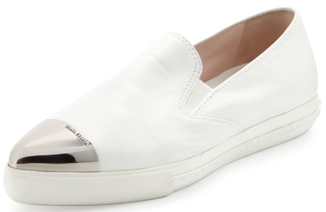 miu miu slip on sneakers white cap toe metal