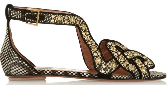 studded faux raffia alaia sandals