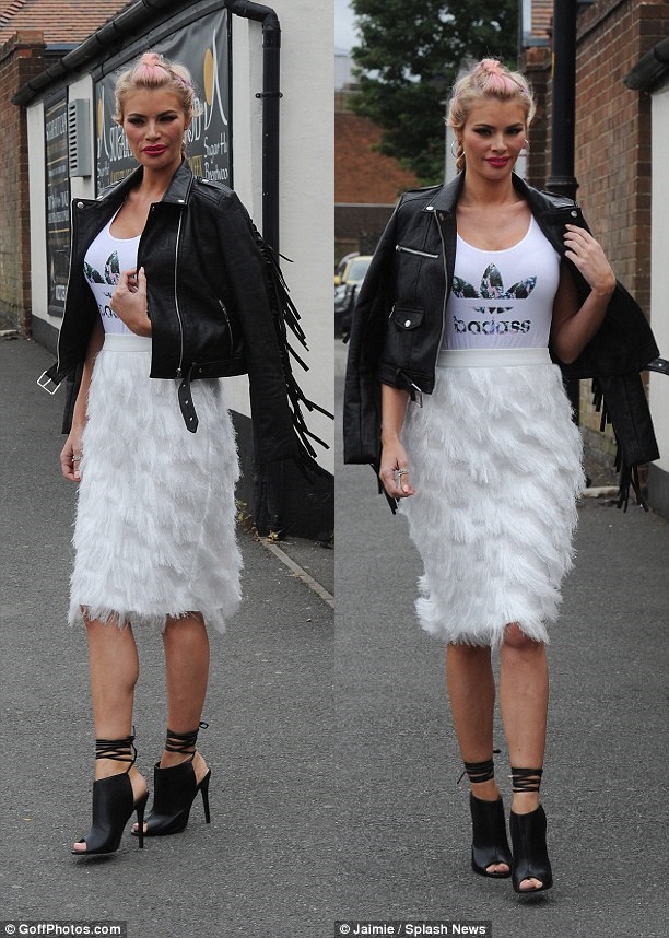 chloe sims feather skirt fringe jacket  ankle wrap bootie mules TOWIE style july 2015 7-horz
