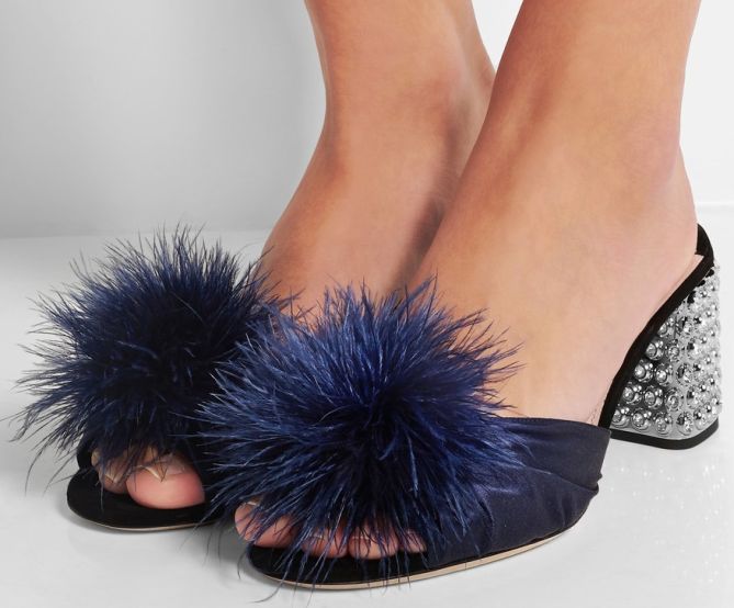 miu miu crystal heel feather sandals