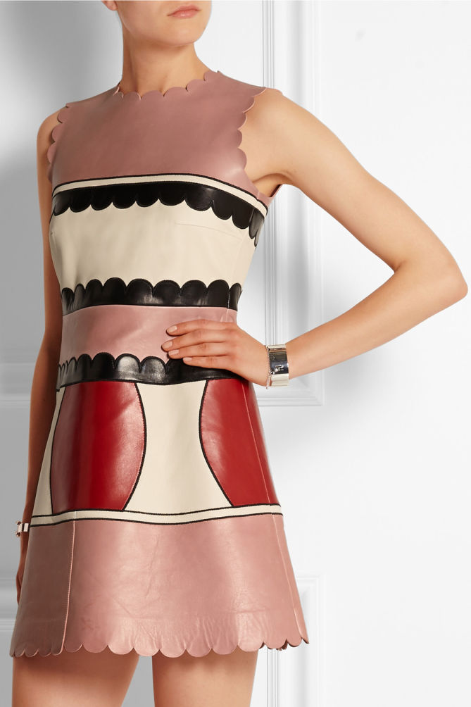 red valentino scallop color block leather dress