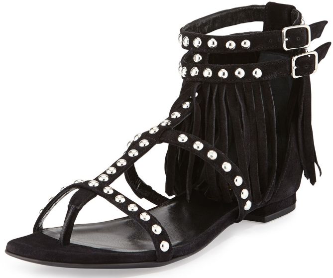 saint laurent studded and fringed leather sandals 2999