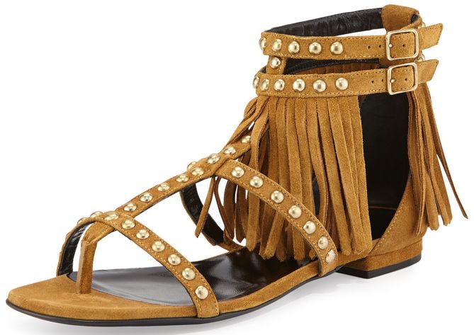 saint laurent studded and fringed leather sandals 4-