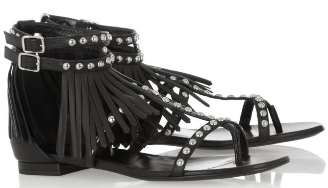 saint laurent studded and fringed leather sandals 4